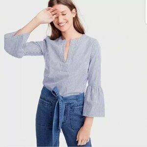 J. Crew Blue Striped Bell Sleeve Top Sz 0 Preppy Nautical